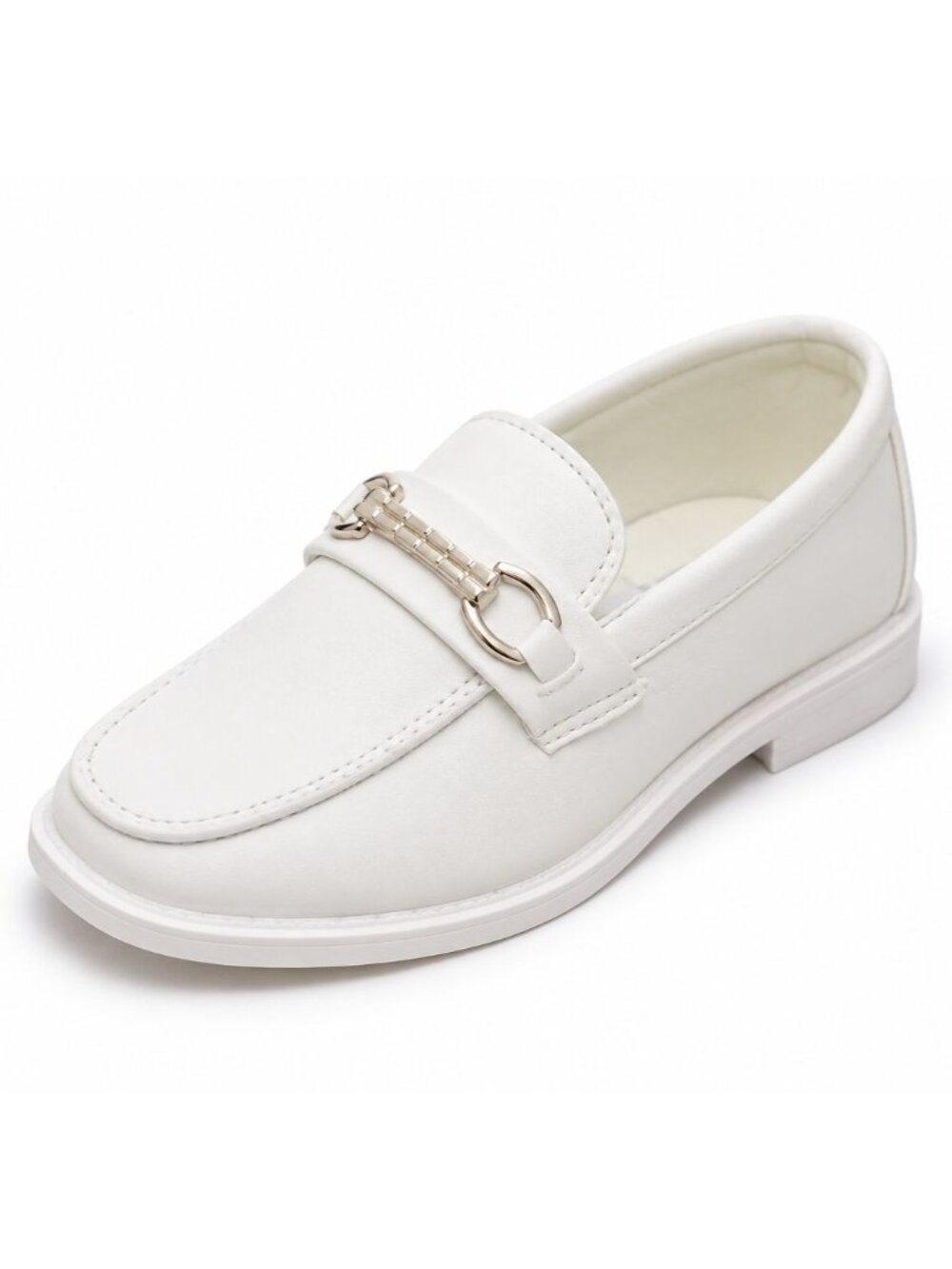 Josmo Boys Toddler 7 Faux Leather Slip-On Oxford Loafer w/ Buckle White Stylish